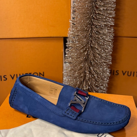 Louis Vuitton Blue Suede Driving Loafers w/ LV Buckle - Picture 4 of 6